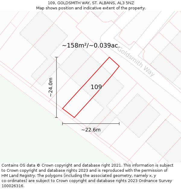 109, GOLDSMITH WAY, ST. ALBANS, AL3 5NZ: Plot and title map