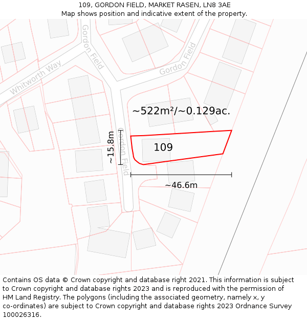 109, GORDON FIELD, MARKET RASEN, LN8 3AE: Plot and title map