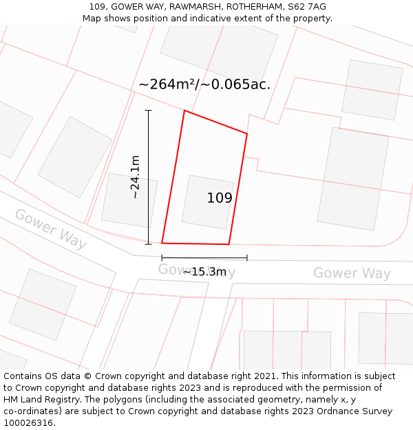 109, GOWER WAY, RAWMARSH, ROTHERHAM, S62 7AG: Plot and title map