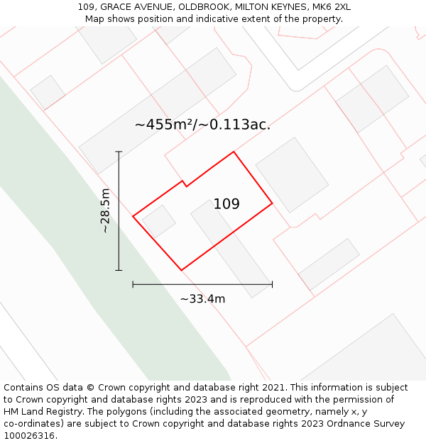 109, GRACE AVENUE, OLDBROOK, MILTON KEYNES, MK6 2XL: Plot and title map
