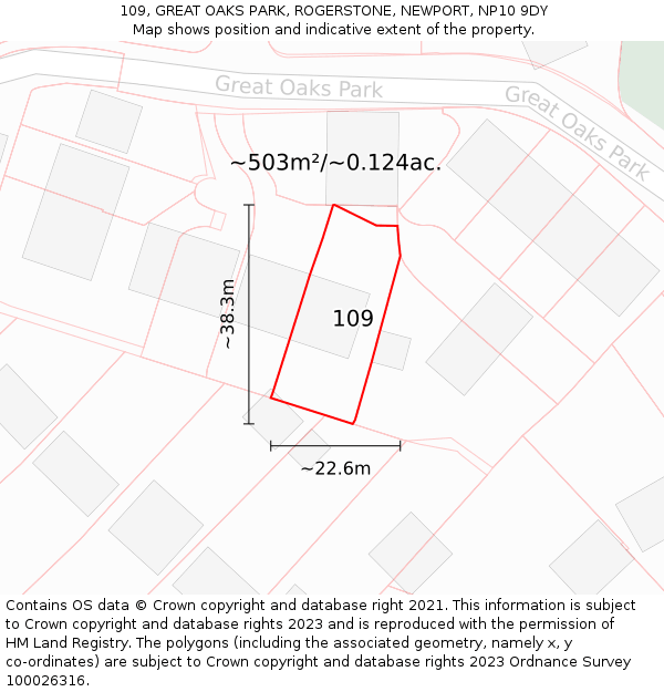 109, GREAT OAKS PARK, ROGERSTONE, NEWPORT, NP10 9DY: Plot and title map