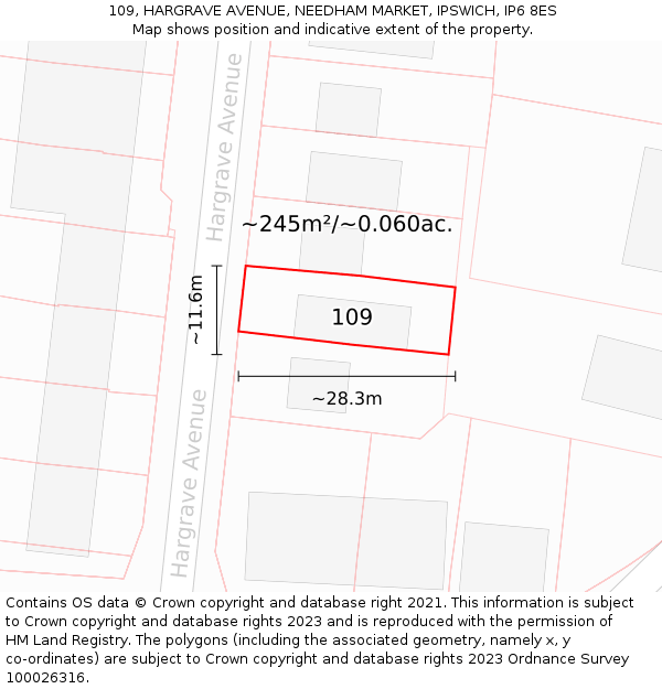 109, HARGRAVE AVENUE, NEEDHAM MARKET, IPSWICH, IP6 8ES: Plot and title map