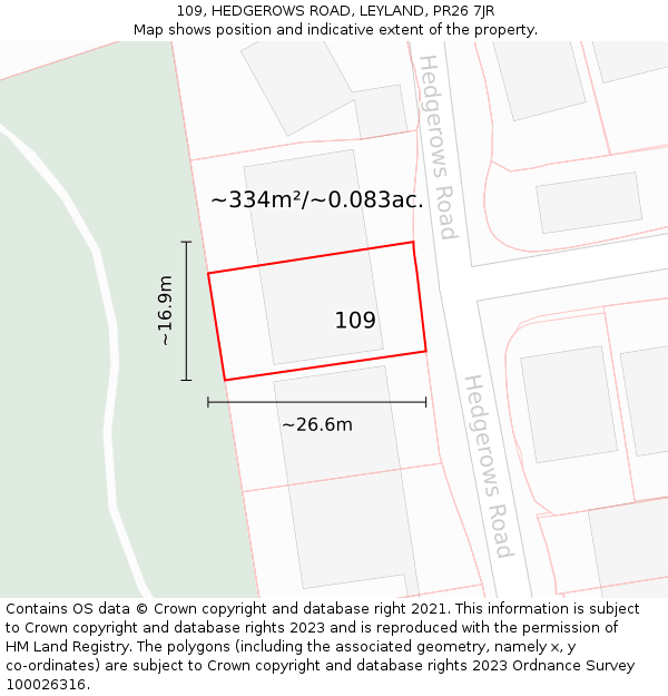 109, HEDGEROWS ROAD, LEYLAND, PR26 7JR: Plot and title map