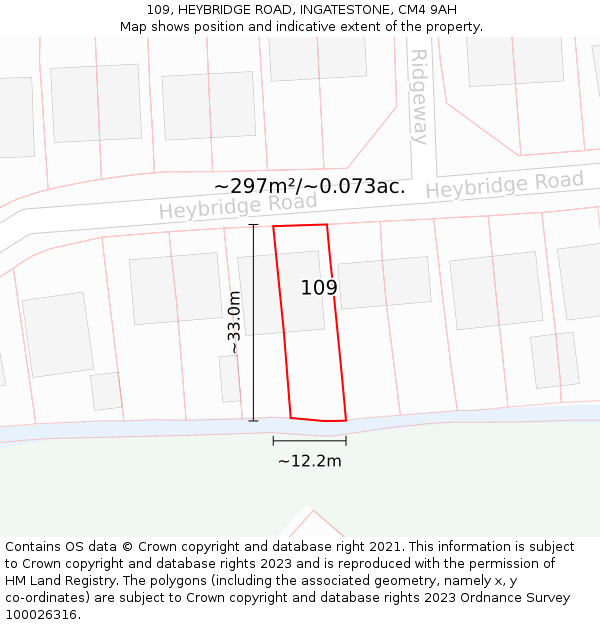 109, HEYBRIDGE ROAD, INGATESTONE, CM4 9AH: Plot and title map