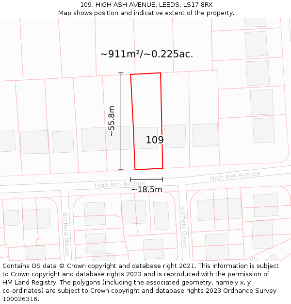 109, HIGH ASH AVENUE, LEEDS, LS17 8RX: Plot and title map