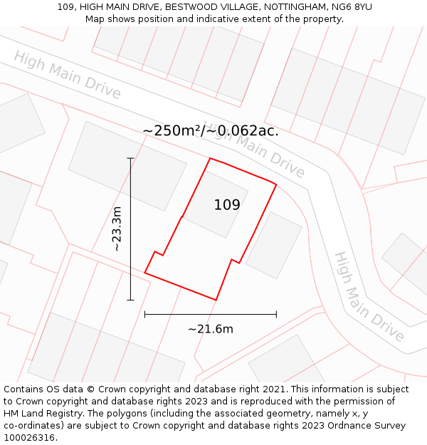 109, HIGH MAIN DRIVE, BESTWOOD VILLAGE, NOTTINGHAM, NG6 8YU: Plot and title map