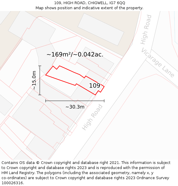 109, HIGH ROAD, CHIGWELL, IG7 6QQ: Plot and title map