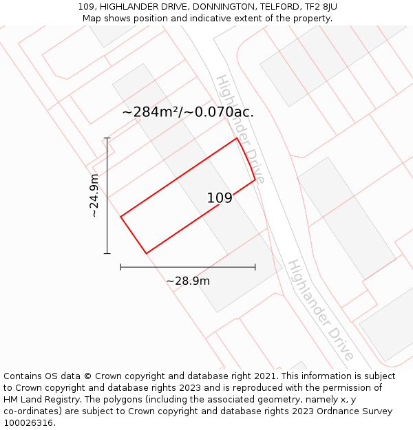 109, HIGHLANDER DRIVE, DONNINGTON, TELFORD, TF2 8JU: Plot and title map