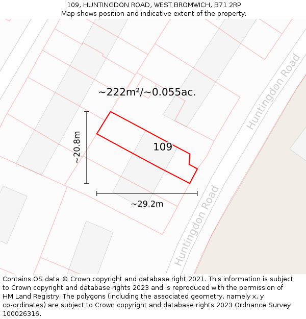 109, HUNTINGDON ROAD, WEST BROMWICH, B71 2RP: Plot and title map