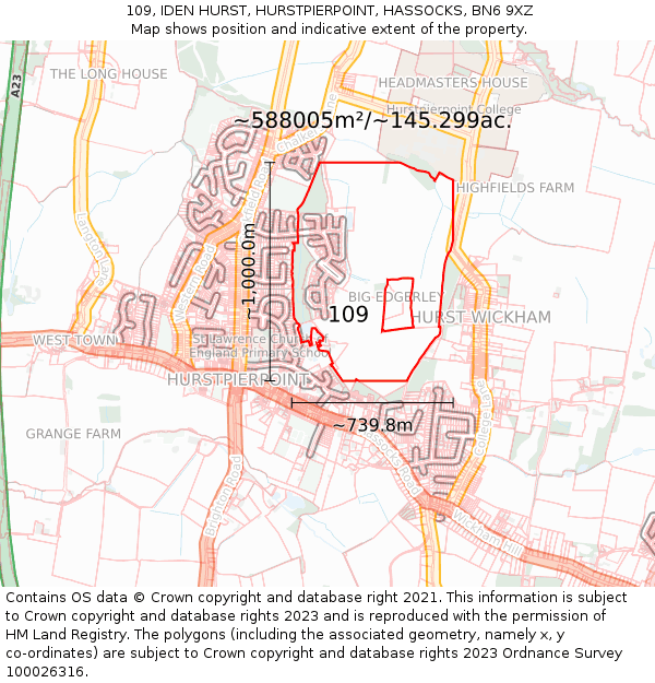 109, IDEN HURST, HURSTPIERPOINT, HASSOCKS, BN6 9XZ: Plot and title map