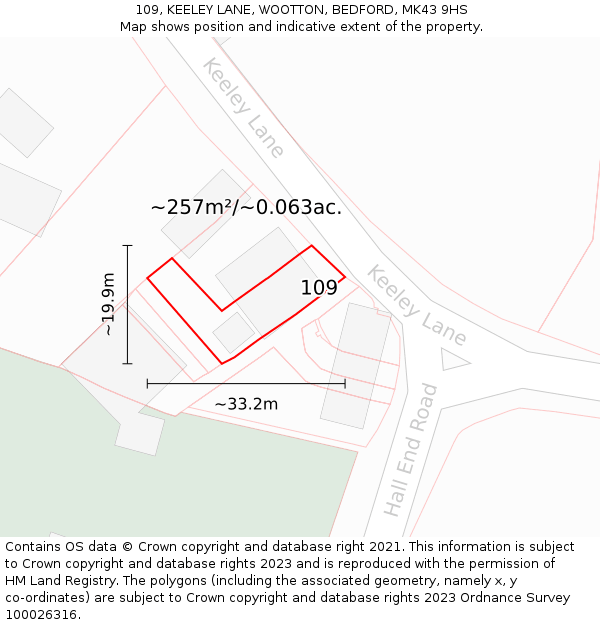109, KEELEY LANE, WOOTTON, BEDFORD, MK43 9HS: Plot and title map
