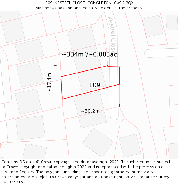 109, KESTREL CLOSE, CONGLETON, CW12 3QX: Plot and title map