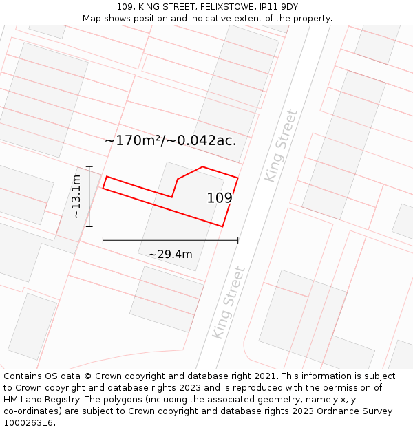 109, KING STREET, FELIXSTOWE, IP11 9DY: Plot and title map