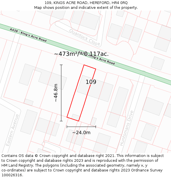 109, KINGS ACRE ROAD, HEREFORD, HR4 0RQ: Plot and title map