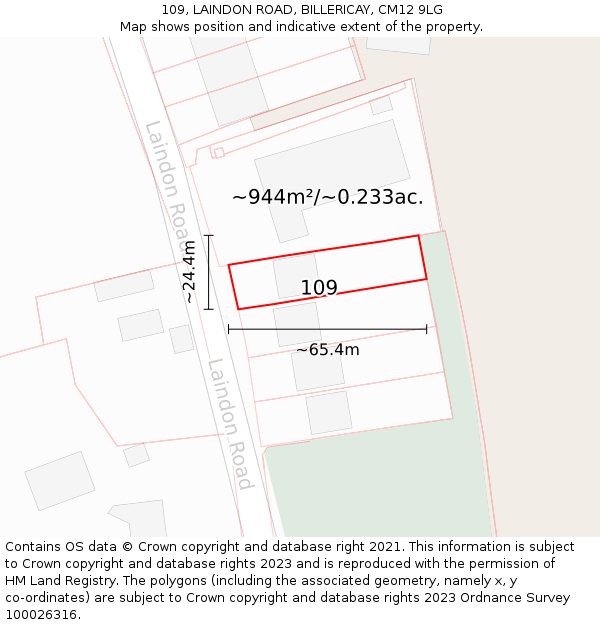 109, LAINDON ROAD, BILLERICAY, CM12 9LG: Plot and title map