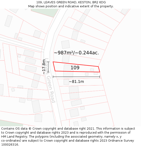 109, LEAVES GREEN ROAD, KESTON, BR2 6DG: Plot and title map