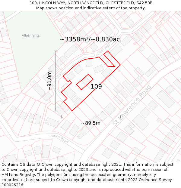 109, LINCOLN WAY, NORTH WINGFIELD, CHESTERFIELD, S42 5RR: Plot and title map