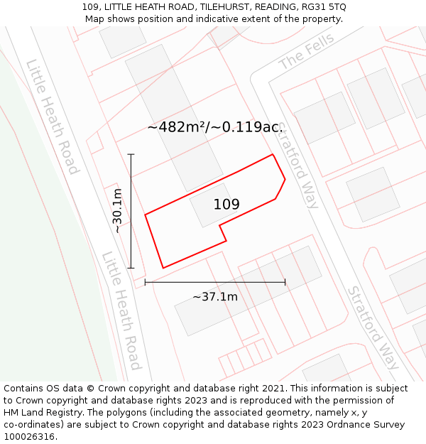 109, LITTLE HEATH ROAD, TILEHURST, READING, RG31 5TQ: Plot and title map