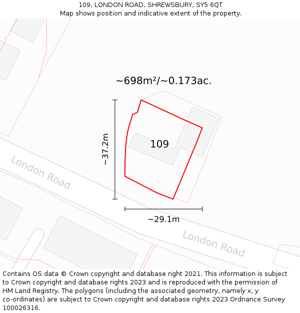 109, LONDON ROAD, SHREWSBURY, SY5 6QT: Plot and title map