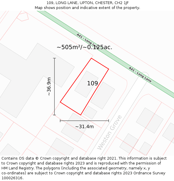 109, LONG LANE, UPTON, CHESTER, CH2 1JF: Plot and title map