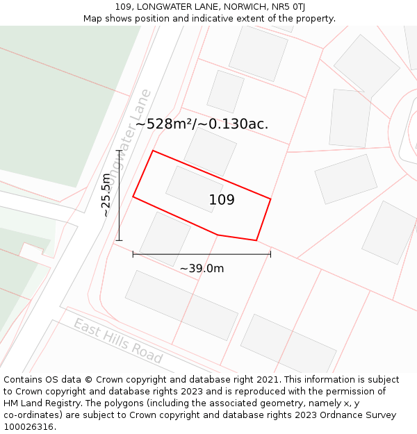 109, LONGWATER LANE, NORWICH, NR5 0TJ: Plot and title map