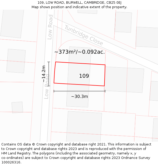 109, LOW ROAD, BURWELL, CAMBRIDGE, CB25 0EJ: Plot and title map
