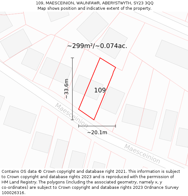 109, MAESCEINION, WAUNFAWR, ABERYSTWYTH, SY23 3QQ: Plot and title map