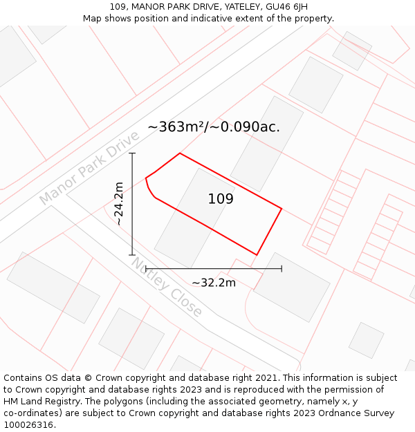 109, MANOR PARK DRIVE, YATELEY, GU46 6JH: Plot and title map