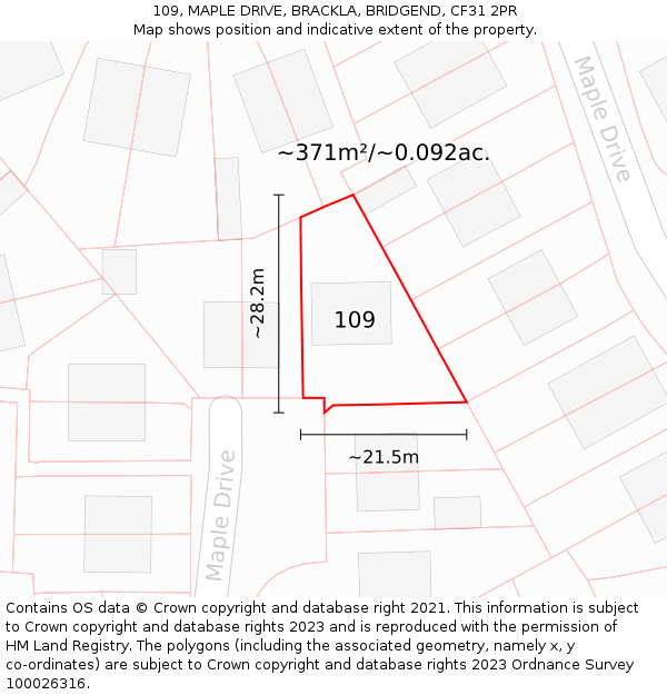 109, MAPLE DRIVE, BRACKLA, BRIDGEND, CF31 2PR: Plot and title map