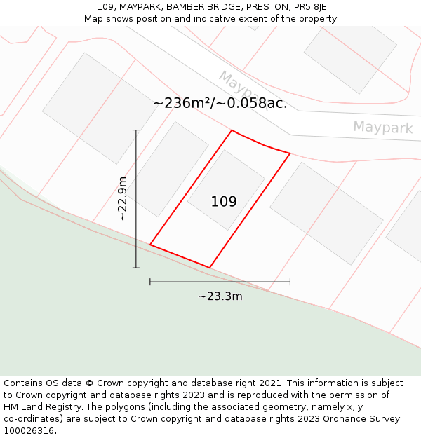 109, MAYPARK, BAMBER BRIDGE, PRESTON, PR5 8JE: Plot and title map