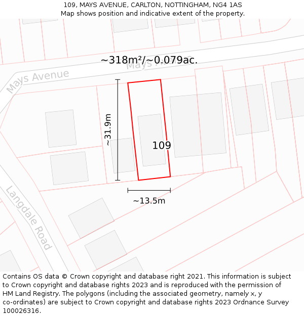 109, MAYS AVENUE, CARLTON, NOTTINGHAM, NG4 1AS: Plot and title map