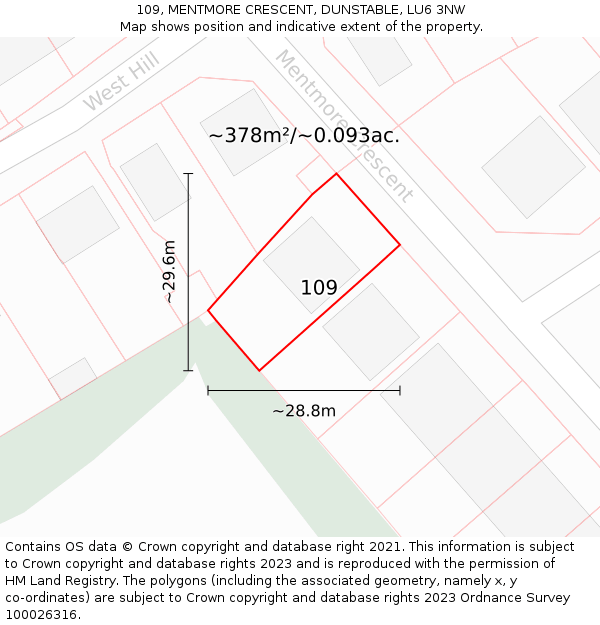 109, MENTMORE CRESCENT, DUNSTABLE, LU6 3NW: Plot and title map