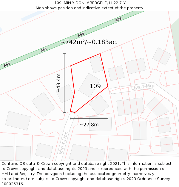 109, MIN Y DON, ABERGELE, LL22 7LY: Plot and title map