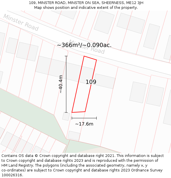 109, MINSTER ROAD, MINSTER ON SEA, SHEERNESS, ME12 3JH: Plot and title map