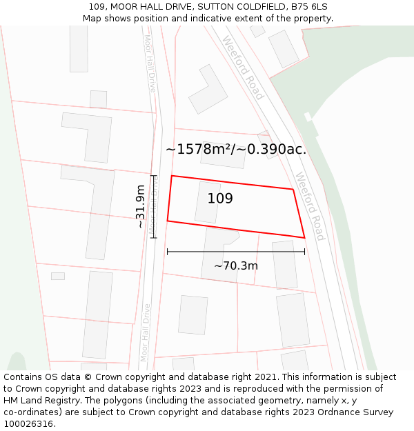 109, MOOR HALL DRIVE, SUTTON COLDFIELD, B75 6LS: Plot and title map