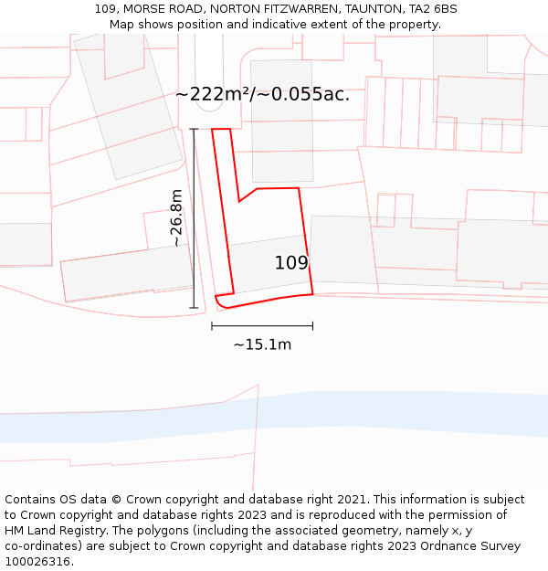 109, MORSE ROAD, NORTON FITZWARREN, TAUNTON, TA2 6BS: Plot and title map