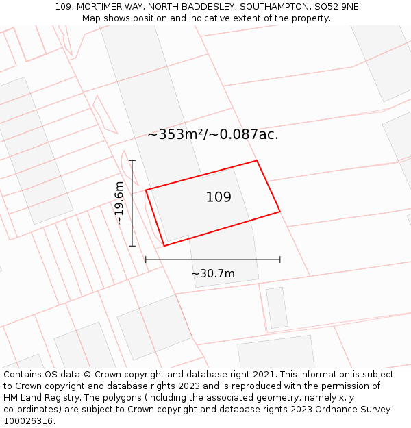 109, MORTIMER WAY, NORTH BADDESLEY, SOUTHAMPTON, SO52 9NE: Plot and title map