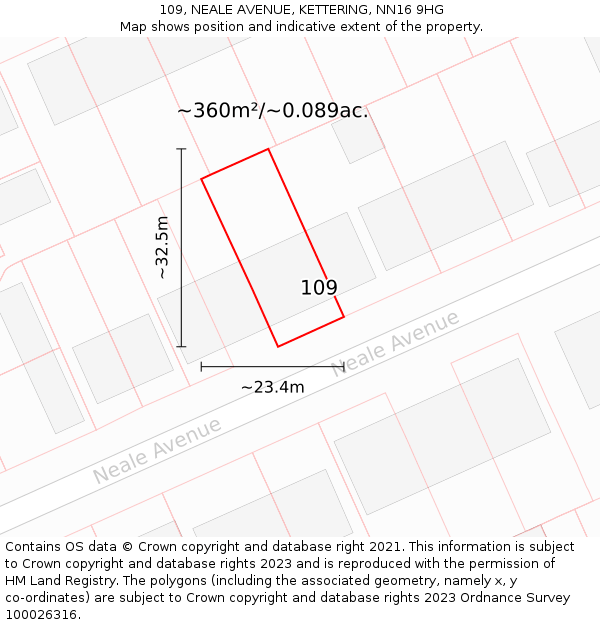 109, NEALE AVENUE, KETTERING, NN16 9HG: Plot and title map