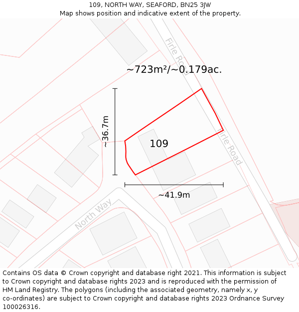 109, NORTH WAY, SEAFORD, BN25 3JW: Plot and title map