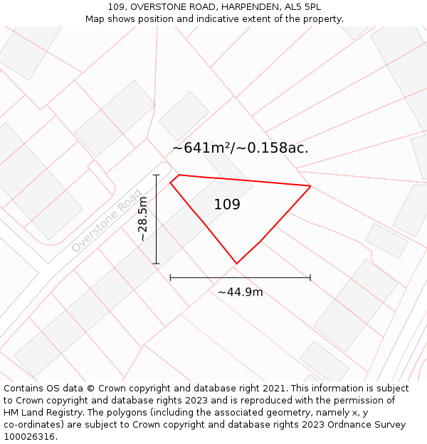 109, OVERSTONE ROAD, HARPENDEN, AL5 5PL: Plot and title map