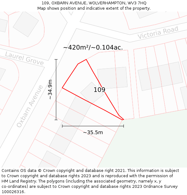 109, OXBARN AVENUE, WOLVERHAMPTON, WV3 7HQ: Plot and title map