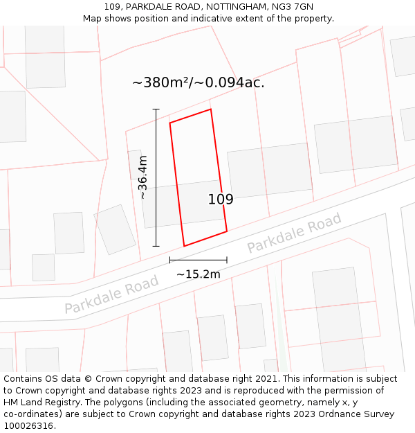 109, PARKDALE ROAD, NOTTINGHAM, NG3 7GN: Plot and title map