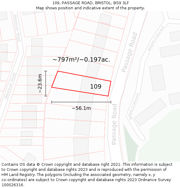 109, PASSAGE ROAD, BRISTOL, BS9 3LF: Plot and title map