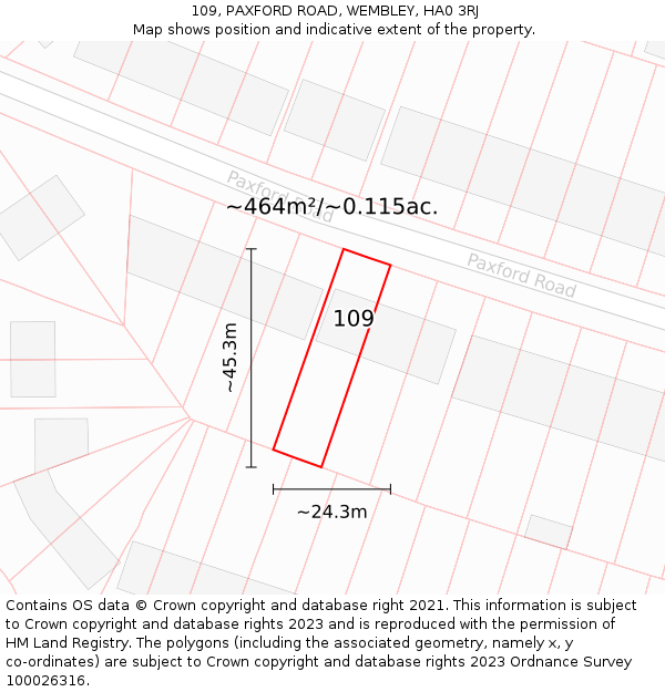 109, PAXFORD ROAD, WEMBLEY, HA0 3RJ: Plot and title map