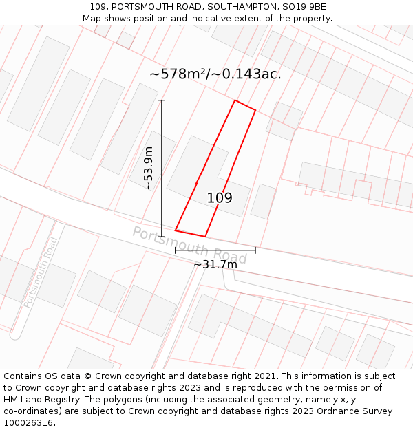 109, PORTSMOUTH ROAD, SOUTHAMPTON, SO19 9BE: Plot and title map