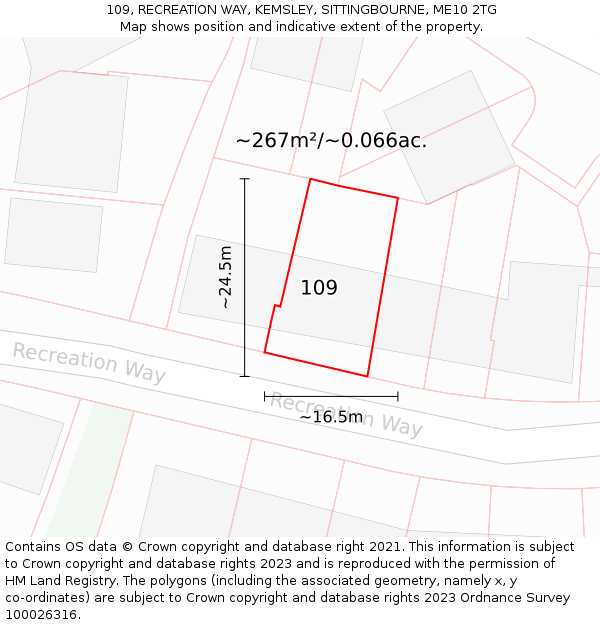 109, RECREATION WAY, KEMSLEY, SITTINGBOURNE, ME10 2TG: Plot and title map