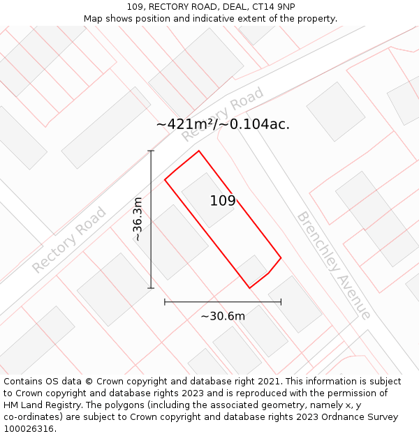109, RECTORY ROAD, DEAL, CT14 9NP: Plot and title map