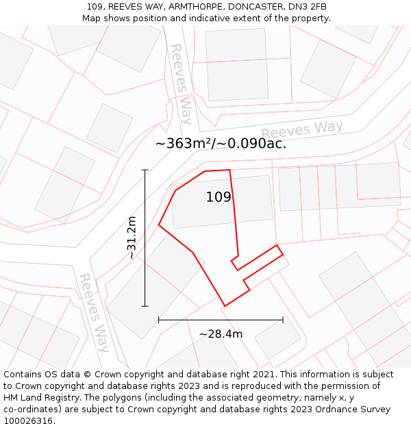 109, REEVES WAY, ARMTHORPE, DONCASTER, DN3 2FB: Plot and title map