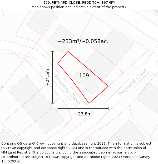 109, REYNARD CLOSE, REDDITCH, B97 6PY: Plot and title map