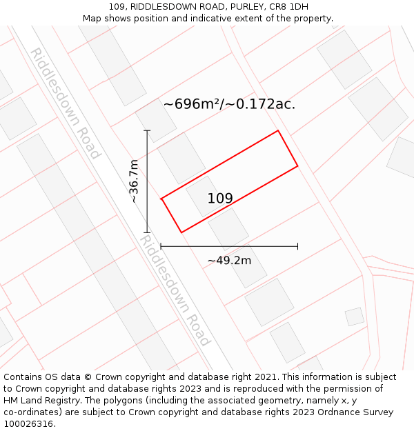 109, RIDDLESDOWN ROAD, PURLEY, CR8 1DH: Plot and title map